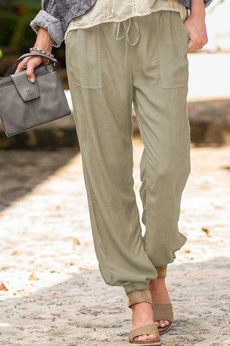 Pantalones casuales de bolsillo con cordón elástico sólido 