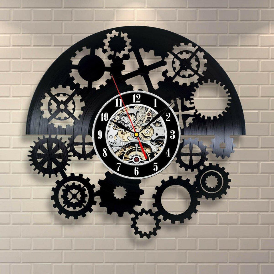 Steampunk Cog Wall Clock Gears Vinyl Record Wall Clock Home Office Decor