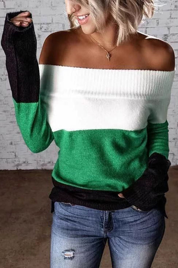 Lilipretty Lovely Chill Color Block Off Shoulder Sweater