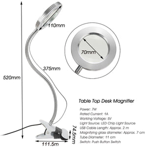 USB LED Magnifying Glass Desk Lighting 8X Magnifier Lamp Bendable Beauty Makeup Tattoo Light Reading