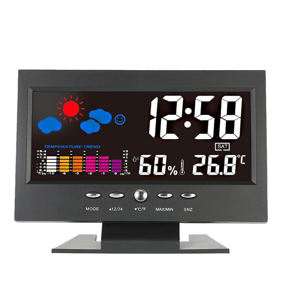 DC 000 Digital Thermometer Hygrometer Weather Station Alarm Clock Colorful LCD Calendar