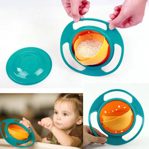 Toddler snack bowl 360 degree swivel spill-proof toddler bowl with lid