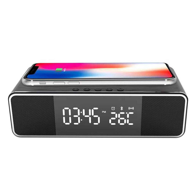 Wireless bluetooth Alarm Clock Phone Charger FM Radio Table Digital Thermometer With Alarm Clock Display Desktop Clock for Home Decor