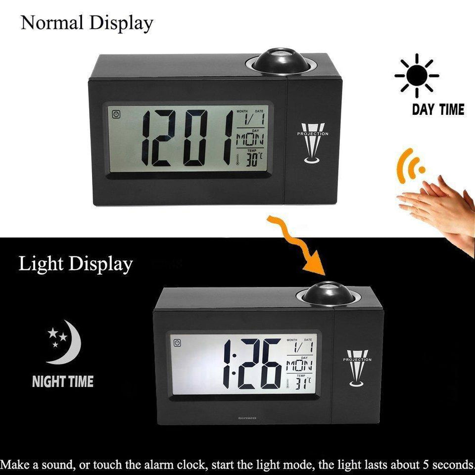 Digital Clock Binwo Bedside Time Projection Alarm Clock With 4" BIG LED Display For Day Date Temperature  Humidity  Loud Alarm Clock with Smart Backlight