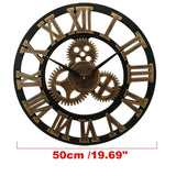19 Inch Antique Roman Numerals Silent Wall Clock Rustic Wheel Gear Wooden Decor Clock