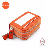 Genuine Leather RFID Double Zipper 11 Card Holder Coin Bag