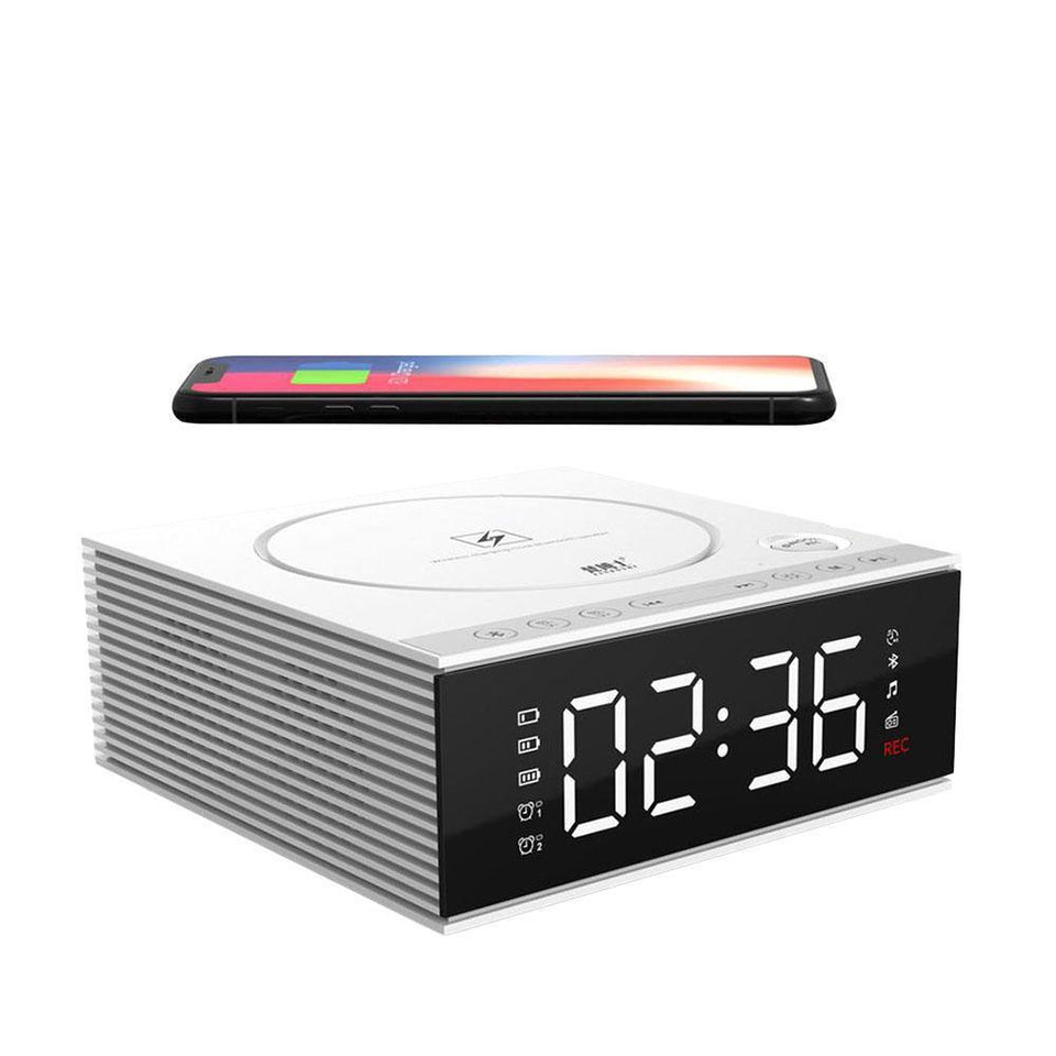 J21S Multifunctional Bluetooth Speaker Phone Wireless Charger FM Radio DIY Alarm Clock Music Record