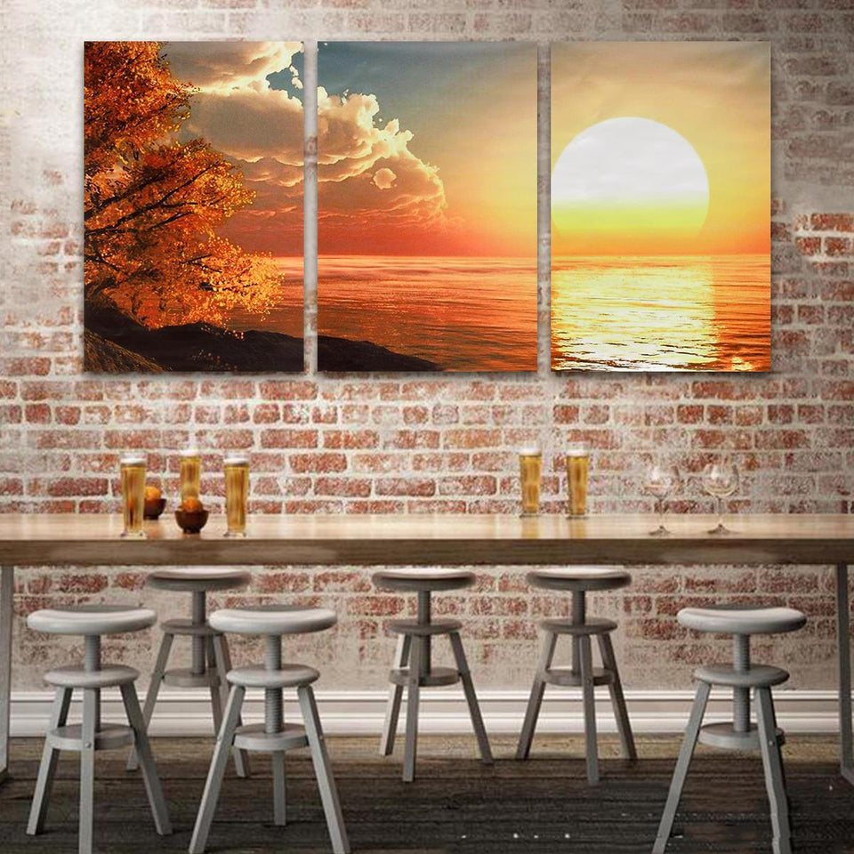 3 Cascade Day Sunset Scene Canvas Painting Decorative Wall Picture Home Decoration Unframed
