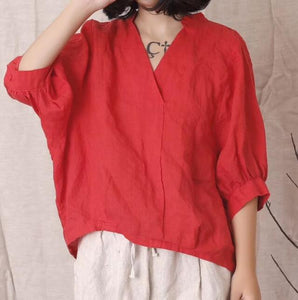 Blusas holgadas de ramio para mujer, blusas de lino, camisetas de manga corta, estilo holgado H9505