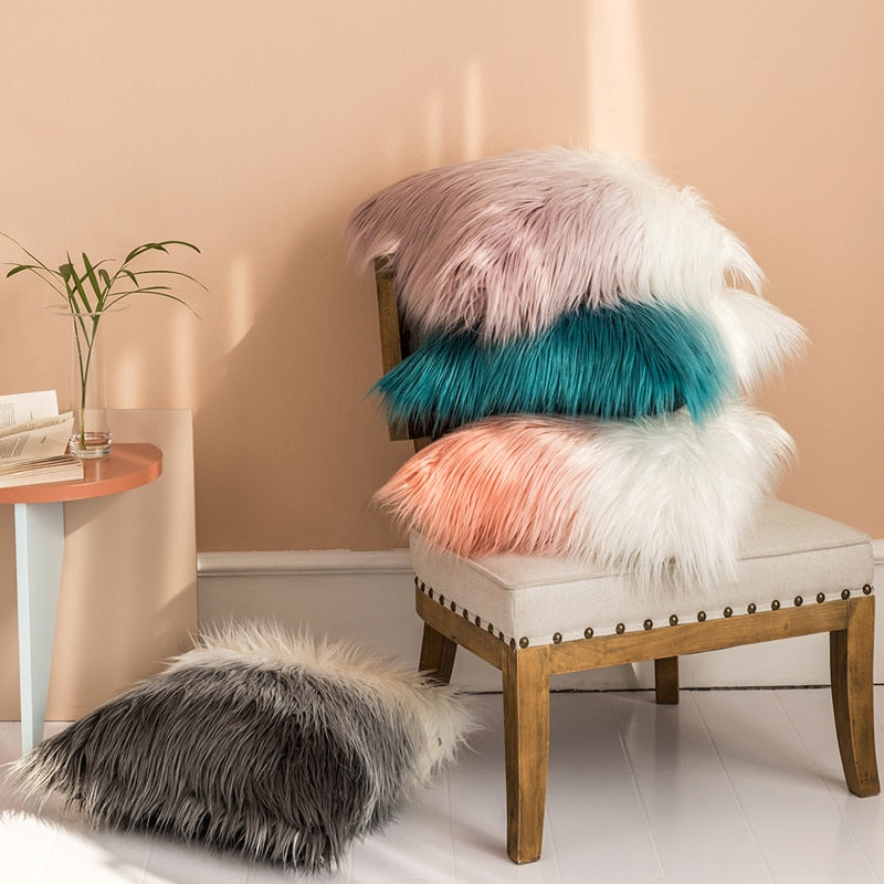 The Colorful Faux Angora Pillow Cover