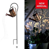 Hollow Wrought Iron Watering Can Lamp With Solar Power