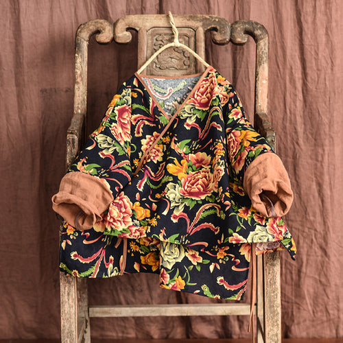 Abrigo de algodón retro floral mujer primavera