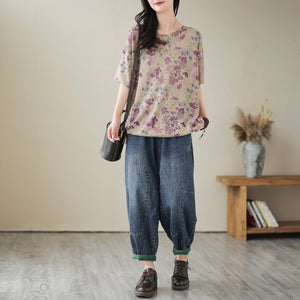 Spring Loose Casual Patchwork Cotton Harem Jeans