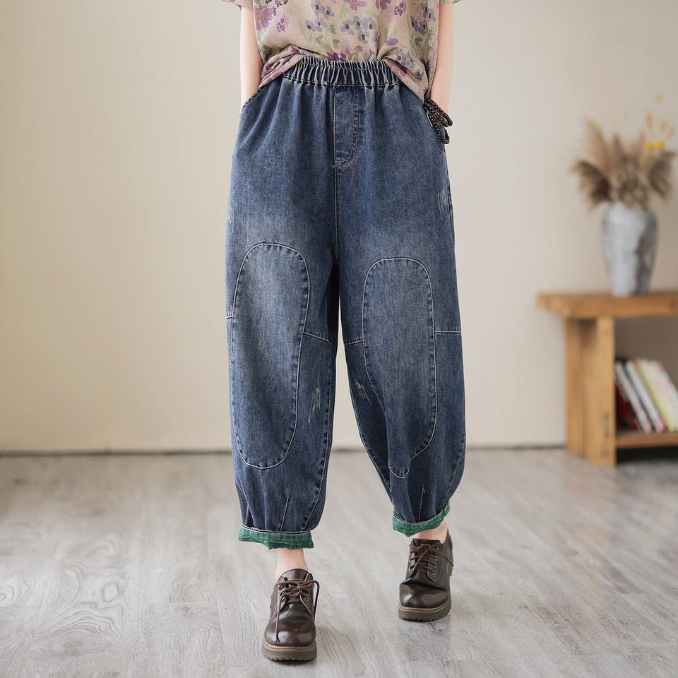 Spring Loose Casual Patchwork Cotton Harem Jeans