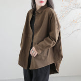 Women Retro Loose Autumn Solid Cotton Jacket