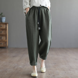 Women Retro Spring Linen Casual Loose Pants